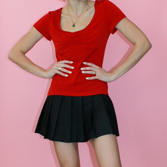 VTG 90s/y2k Red Pleated Bust Stretchy Baby Top - M - Picture 4 of 9